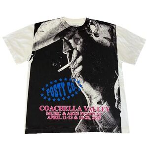 Post Malone T‎ Shirt L White AOP Coachella 2025 Exclusive Posty Co NEW *flaws